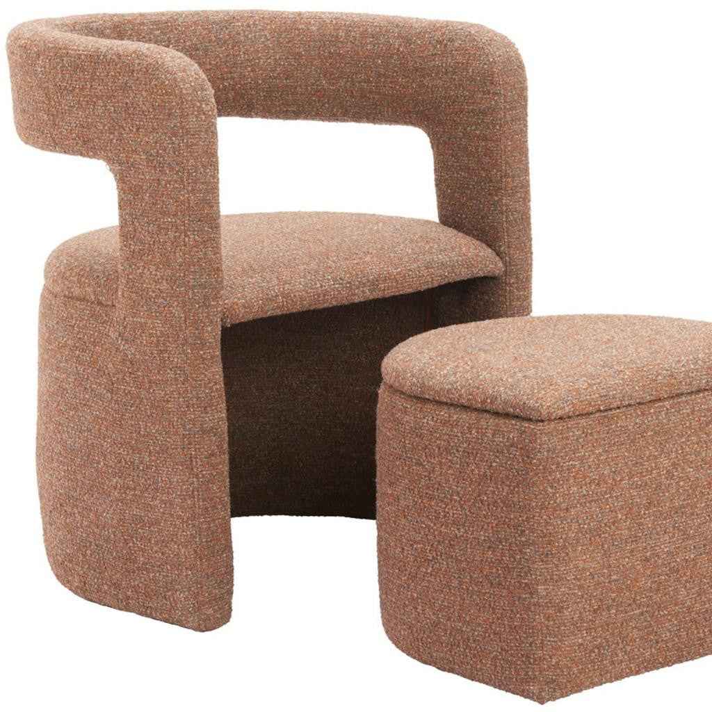 26" Brown Upholstered Arm Chair With Ottoman