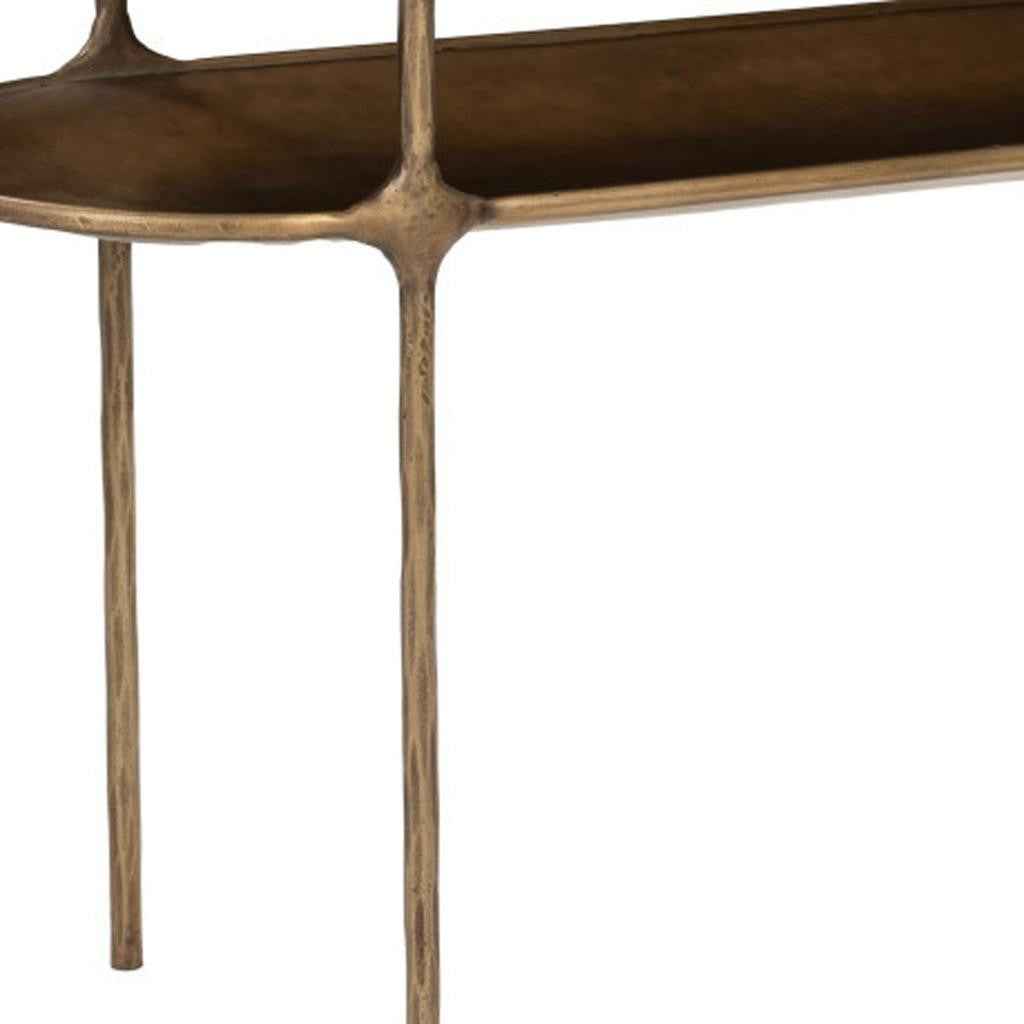 50" White and Brass Genuine Marble and Iron Oval Six Leg Console Table With Shelf