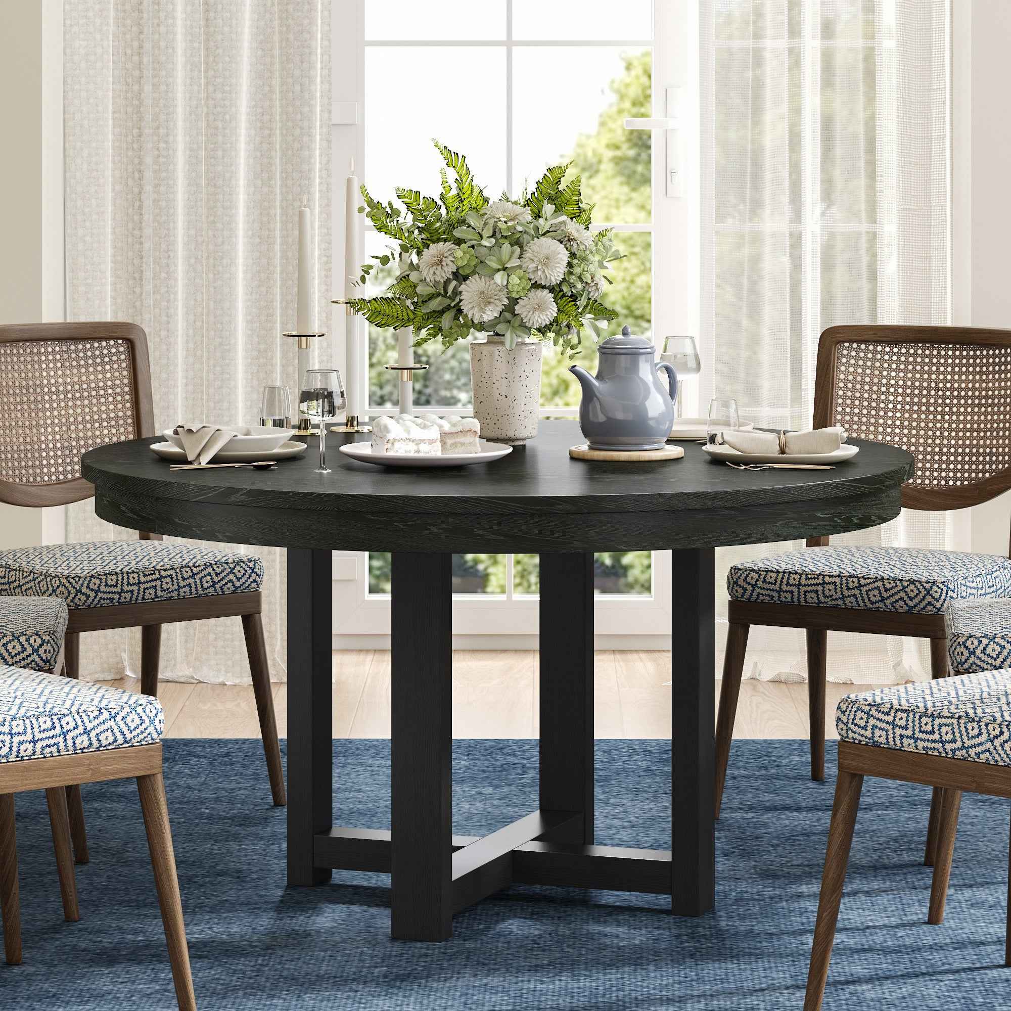 45" Black Solid Wood Rounded Bar Table