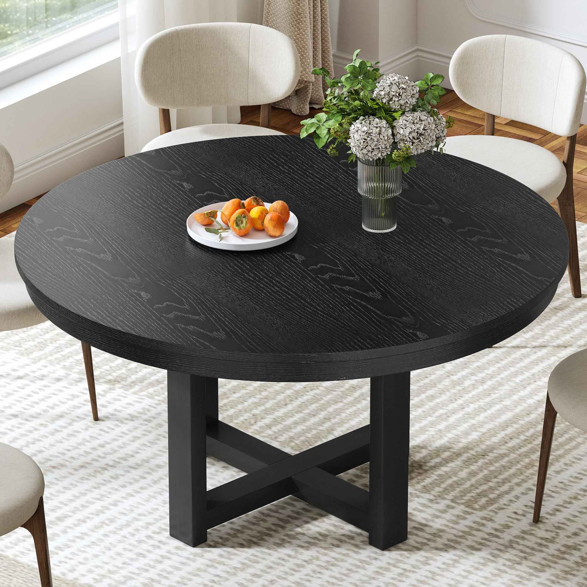 45" Black Solid Wood Rounded Bar Table