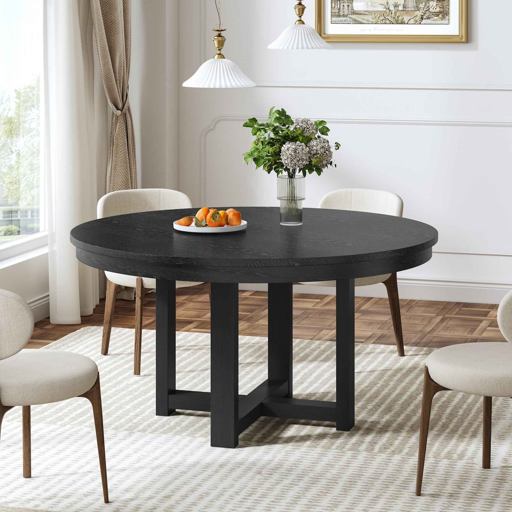 45" Black Solid Wood Rounded Bar Table