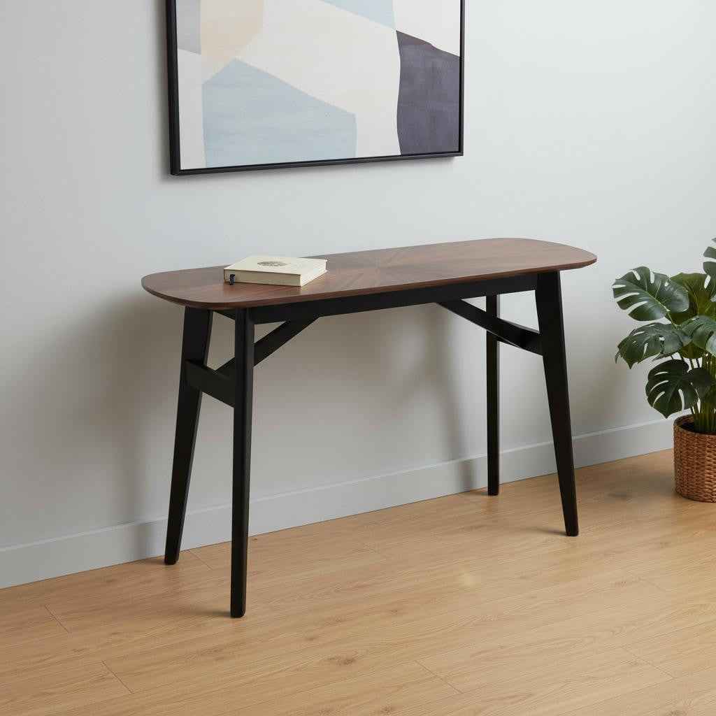 48" Espresso and Black Solid Wood Oval Console Table