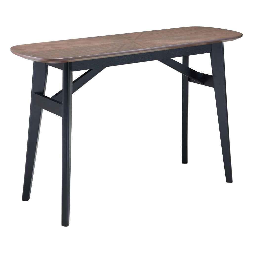48" Espresso and Black Solid Wood Oval Console Table