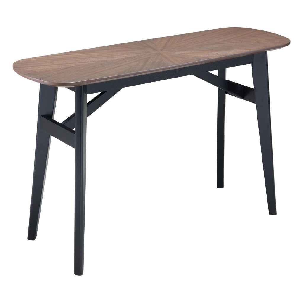 48" Espresso and Black Solid Wood Oval Console Table