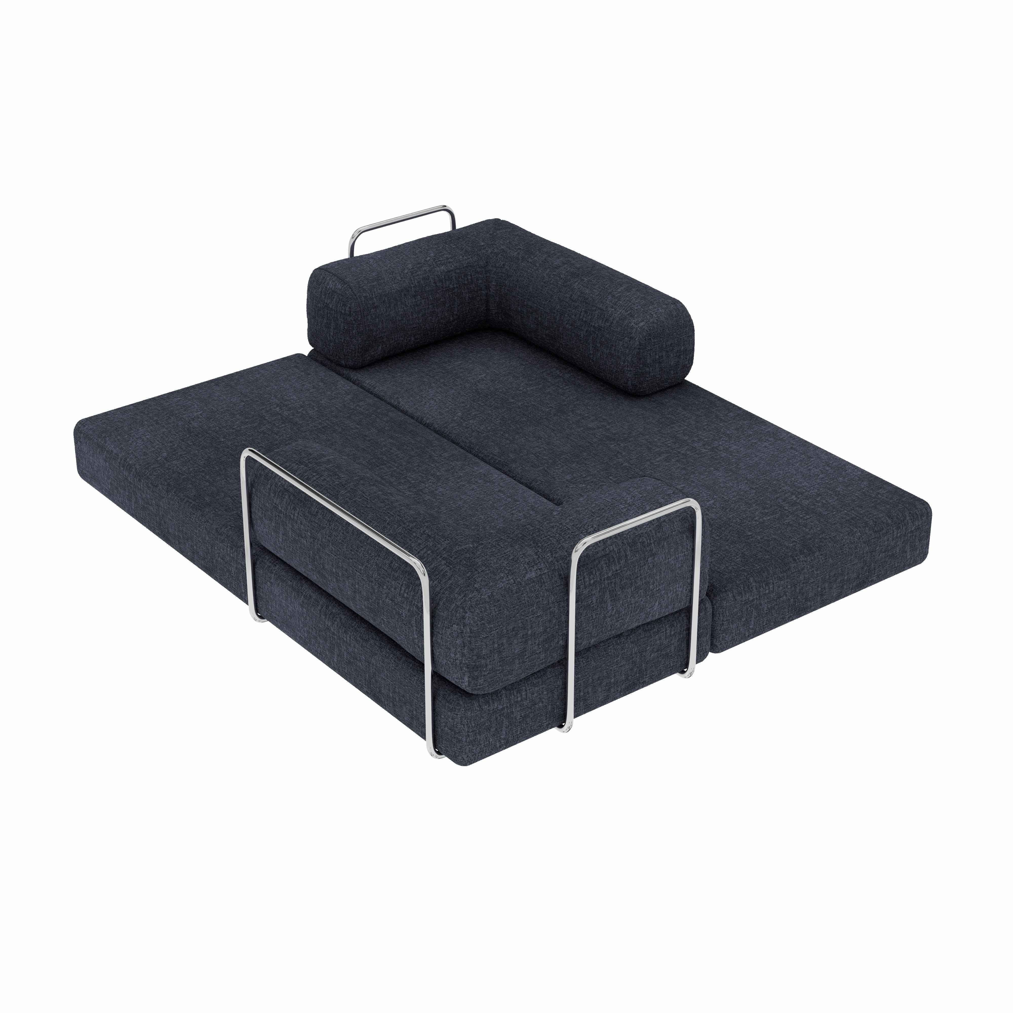 82" Blue Chenille Convertible Futon Sleeper Sofa