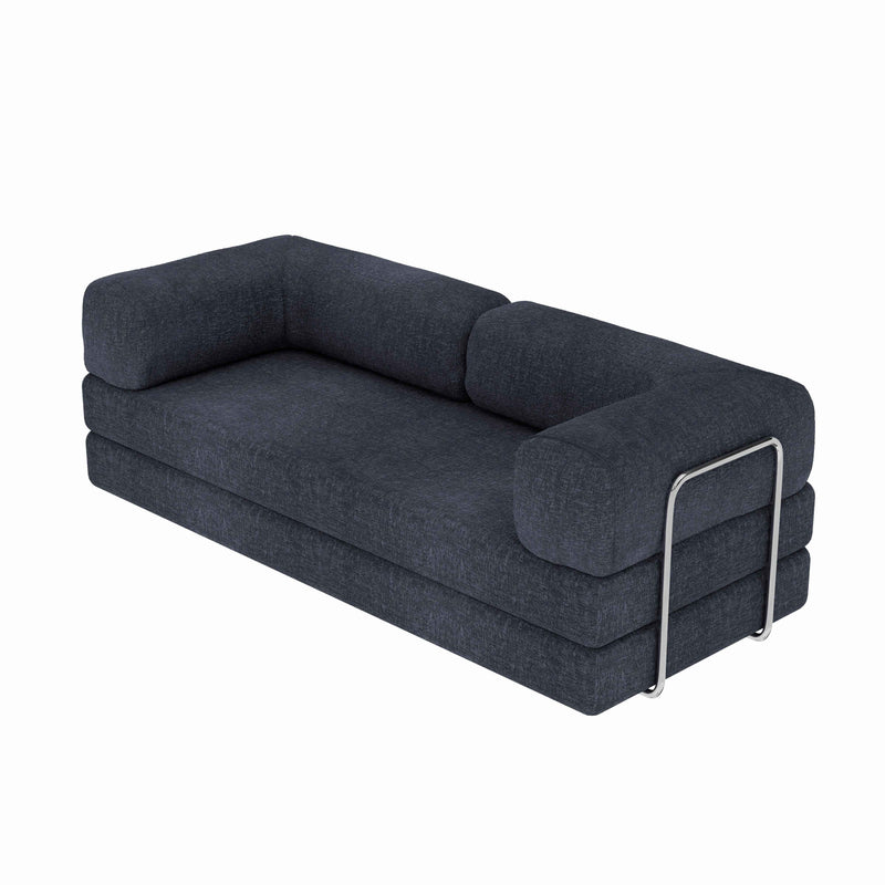 82" Blue Chenille Convertible Futon Sleeper Sofa