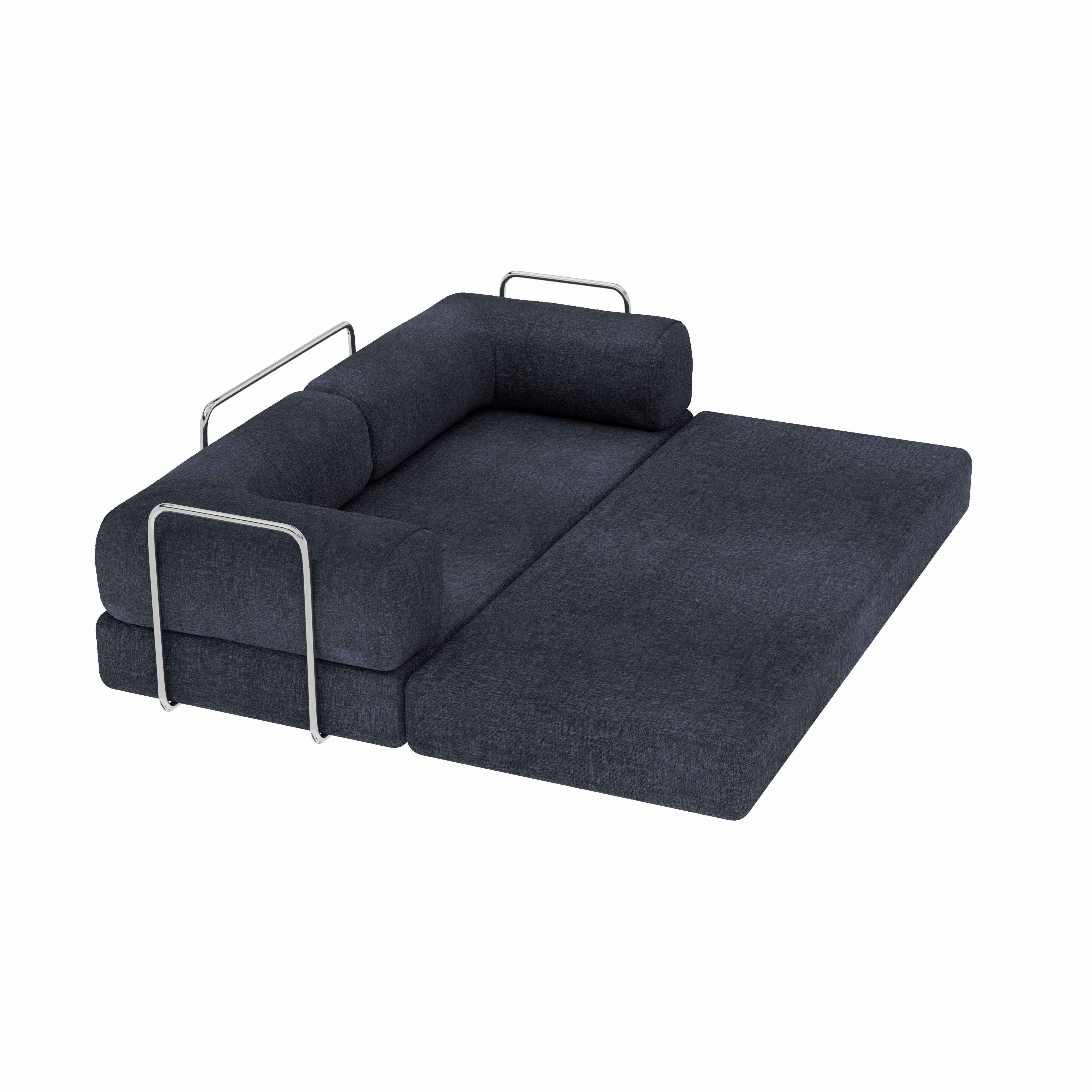 82" Blue Chenille Convertible Futon Sleeper Sofa