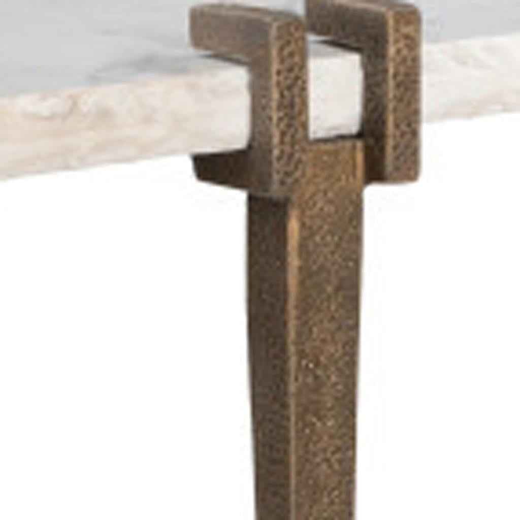 55" White and Bronze Genuine Marble and Iron Console Table
