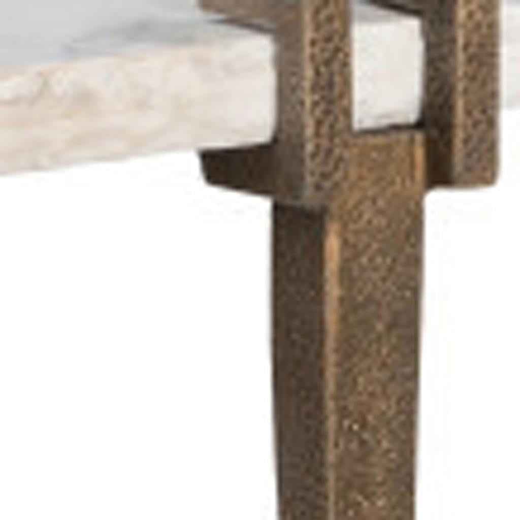55" White and Bronze Genuine Marble and Iron Console Table