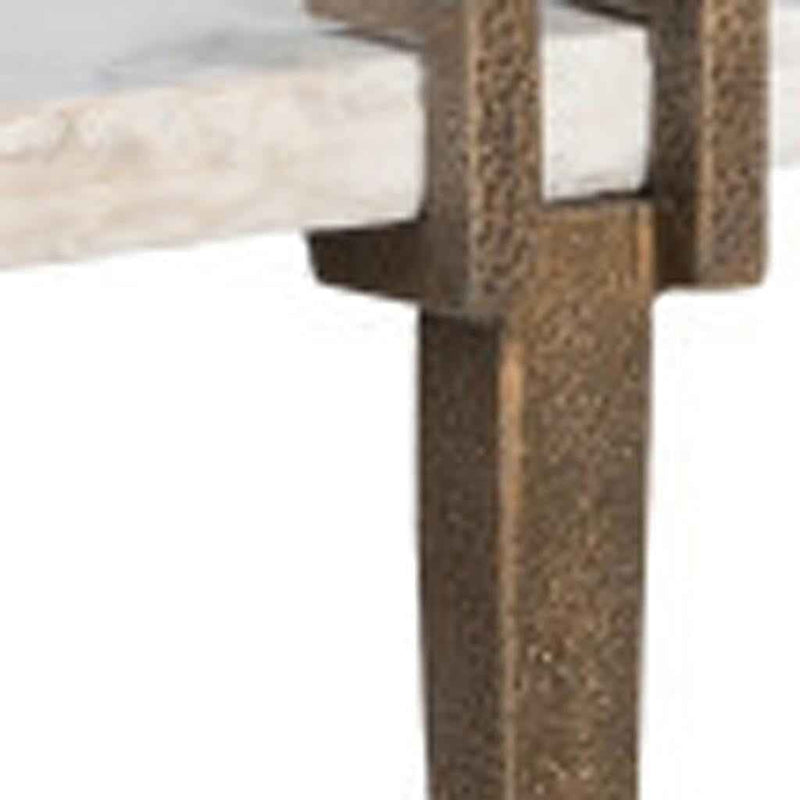55" White and Bronze Genuine Marble and Iron Console Table