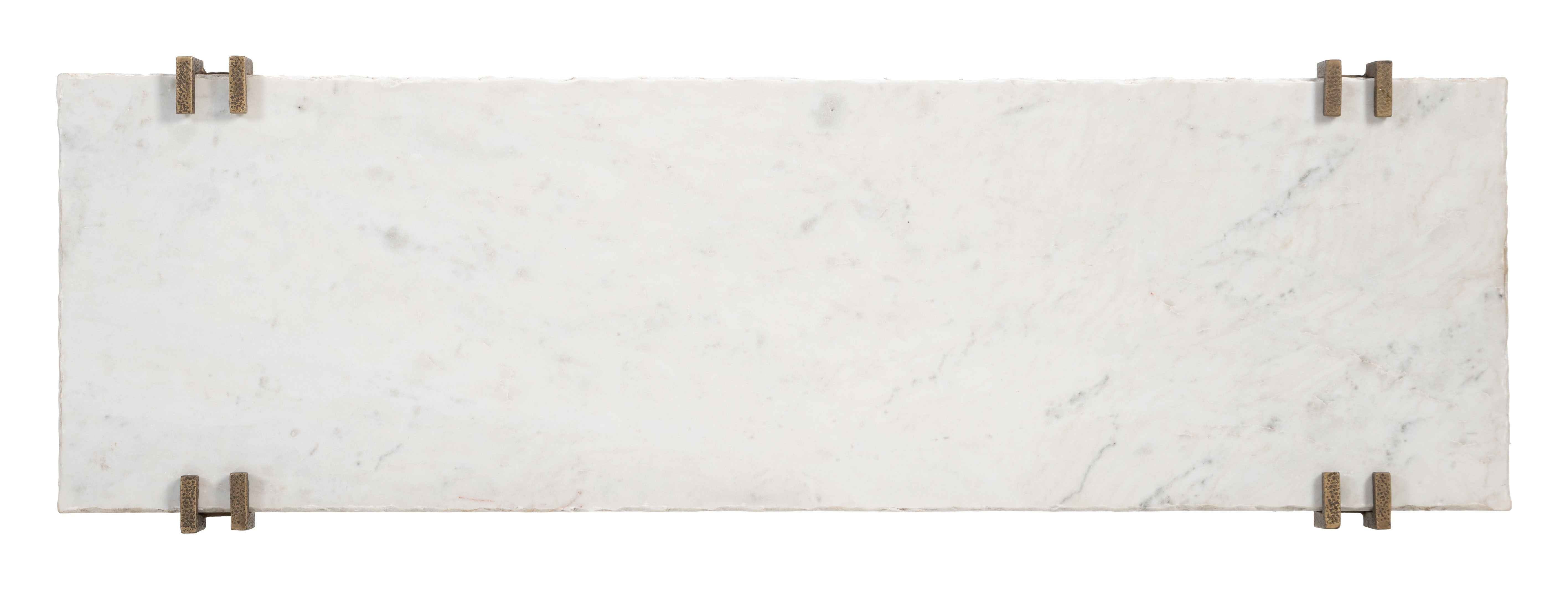 55" White and Bronze Genuine Marble and Iron Console Table