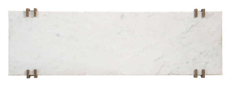 55" White and Bronze Genuine Marble and Iron Console Table