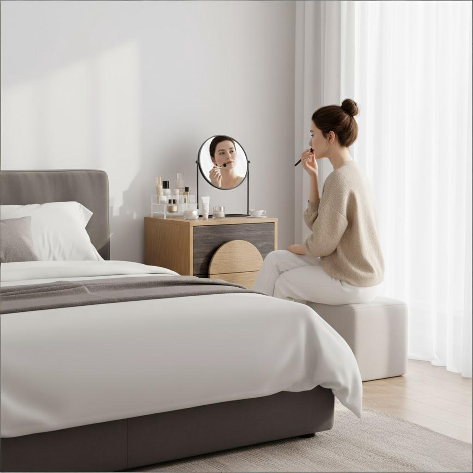 21" Oak And Dark Brown Solid Wood Square Two Drawer Nightstand