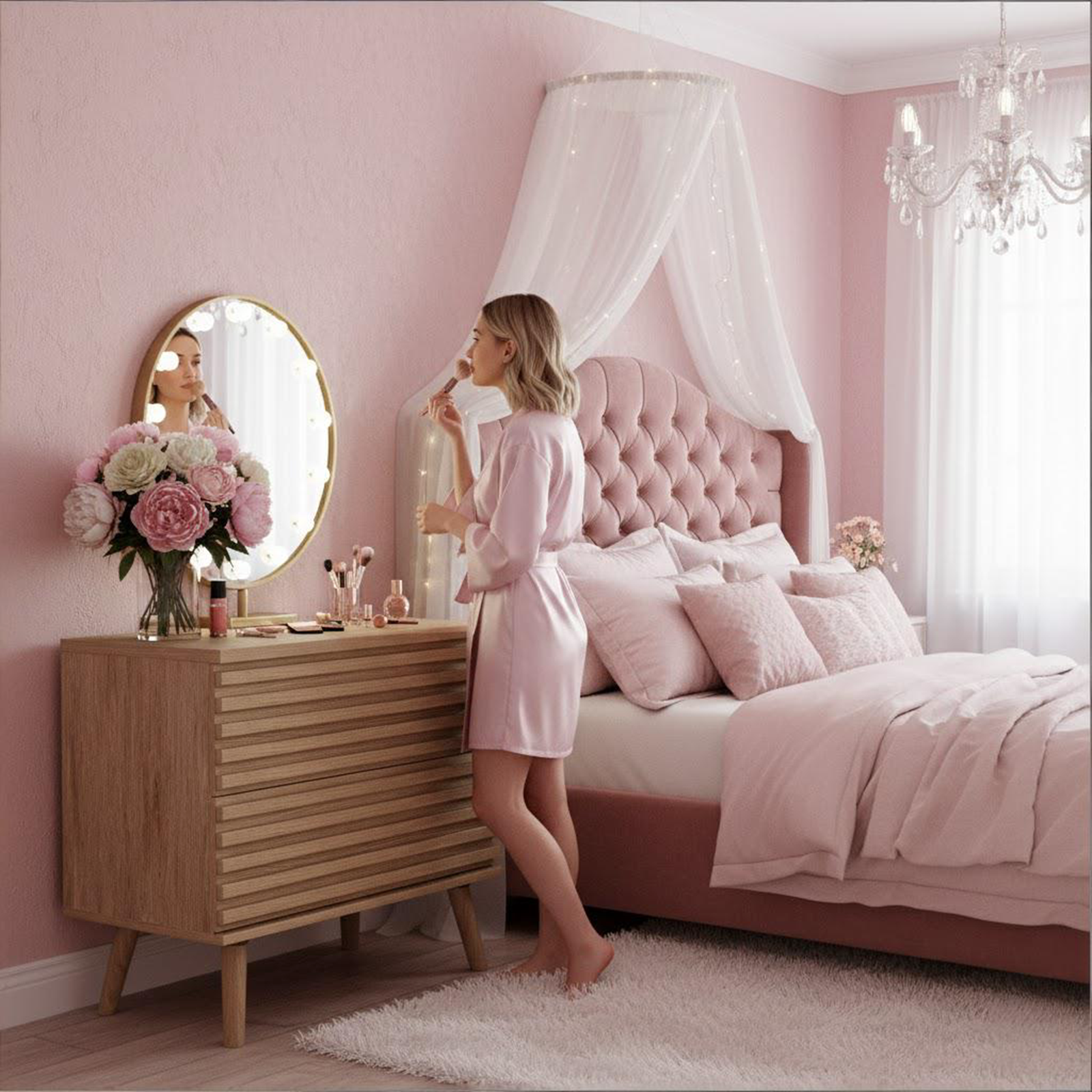 Set of Two 23" Natural Solid Wood Ribbed Texture Two Drawer Nightstand