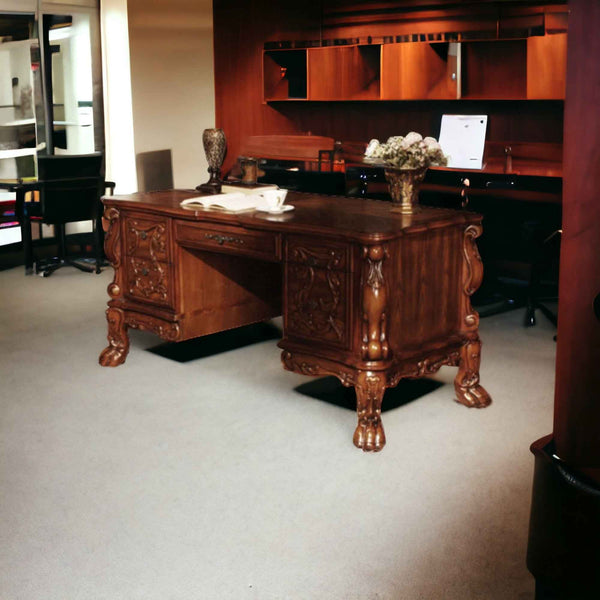 72" Brick Red Solid Manufactured Wood and Solid Wood Executive Desk With Five Drawers Default Title