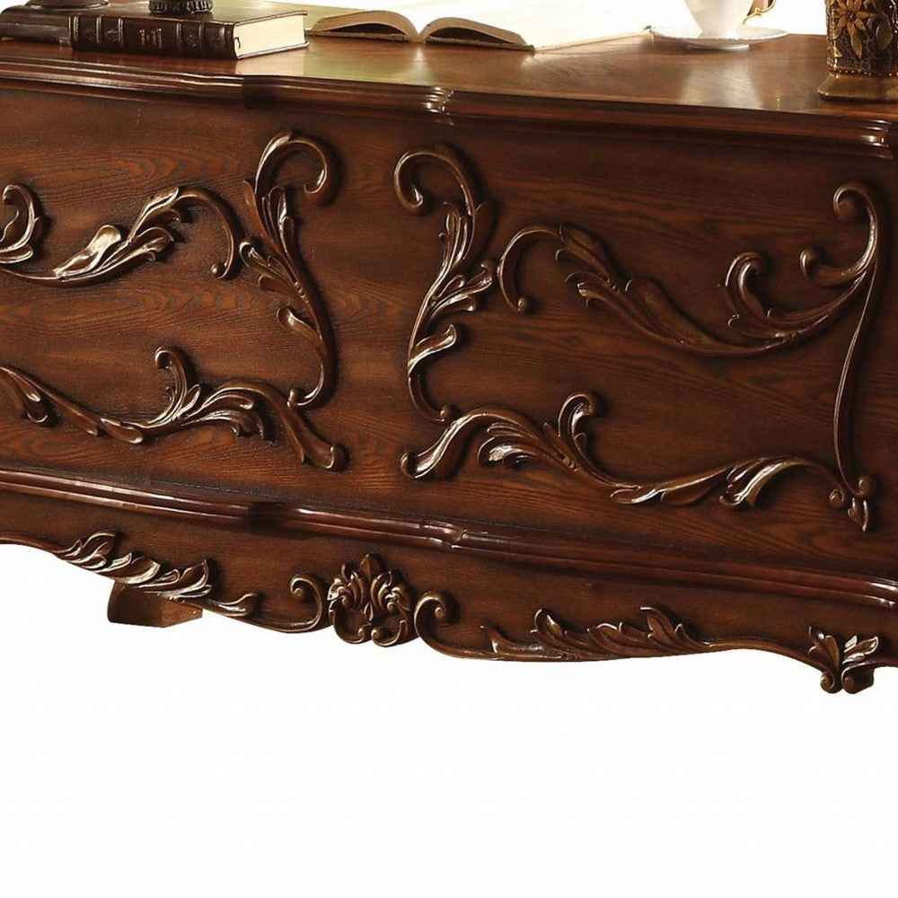 72" Brick Red Solid Manufactured Wood and Solid Wood Executive Desk With Five Drawers