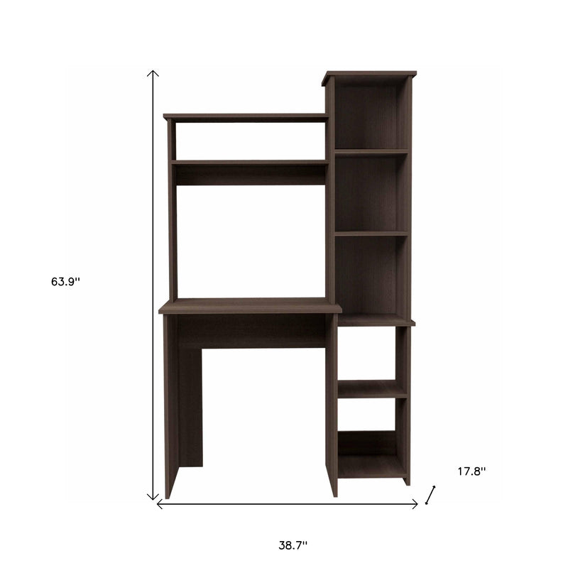 39" Charcoal Wood Pedestal Computer Desk With Hutch - Office