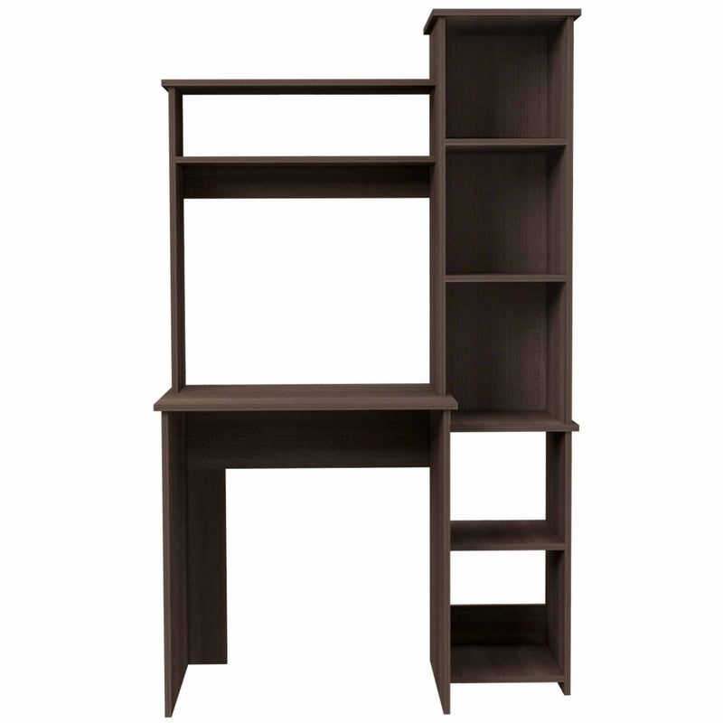 39" Charcoal Wood Pedestal Computer Desk With Hutch - Office