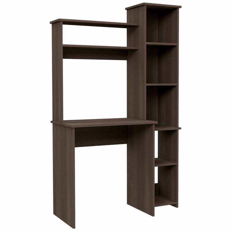 39" Charcoal Wood Pedestal Computer Desk With Hutch - Office