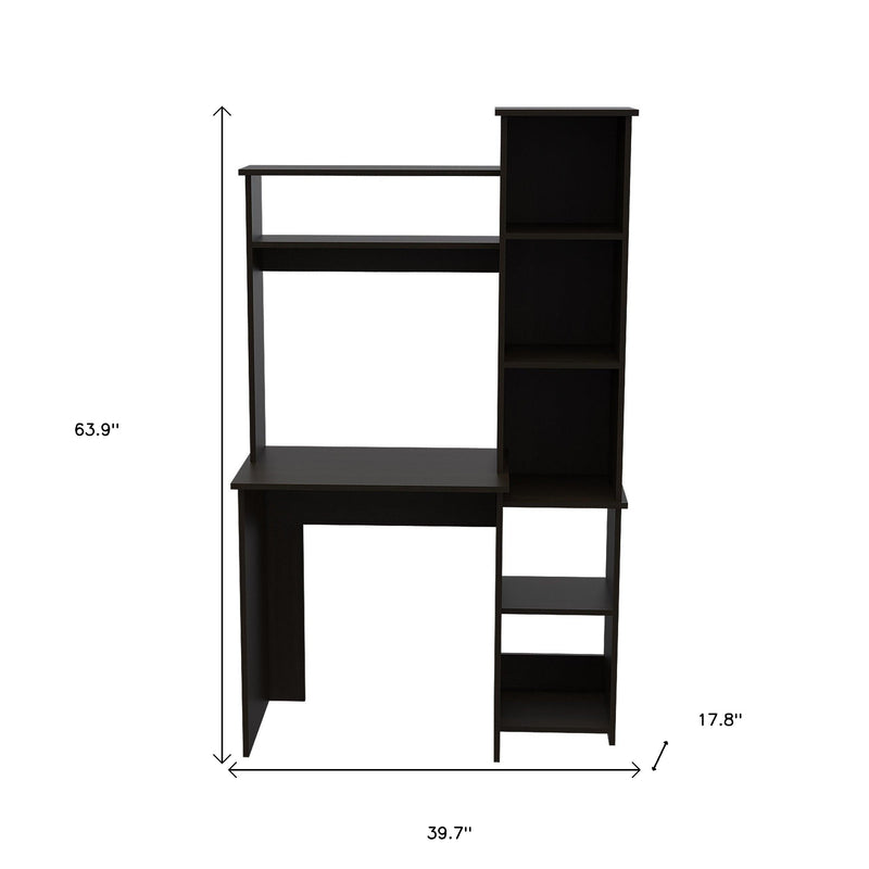 40" Black Wood Pedestal Computer Desk With Hutch - Office