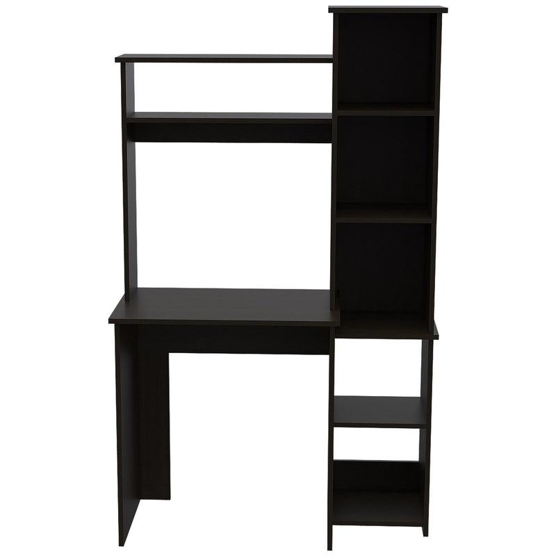 40" Black Wood Pedestal Computer Desk With Hutch - Office