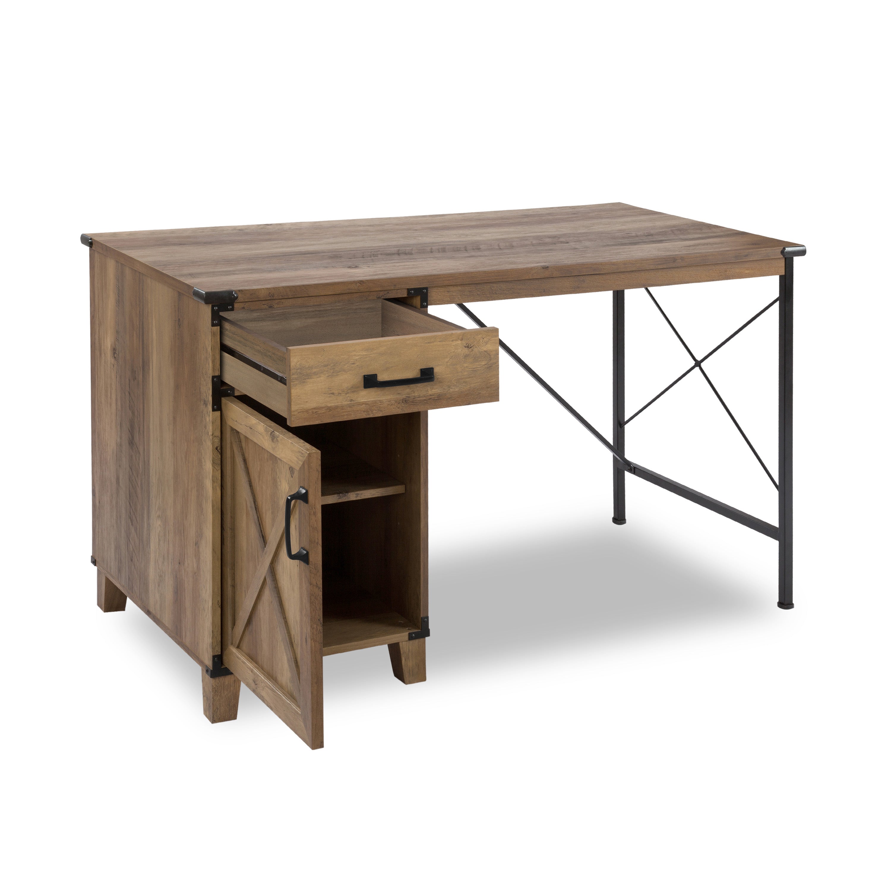 47" Oak Wood Wall Mounted Trestle Writing Desk