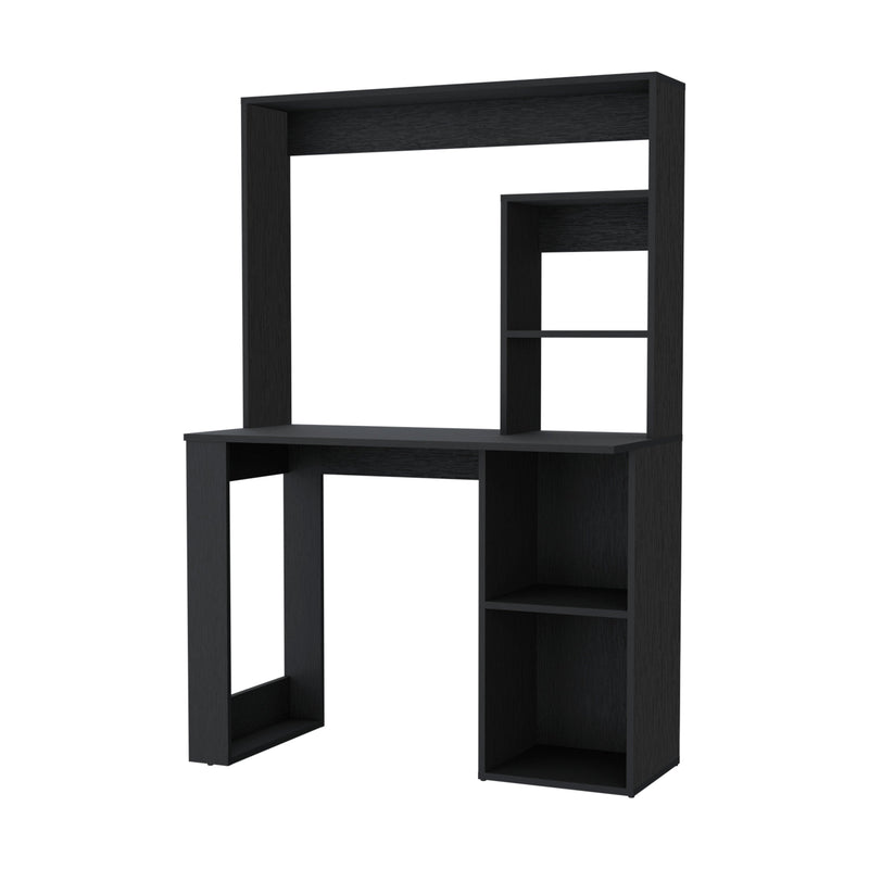 39" Black Wood Pedestal Computer Desk With Hutch - Office
