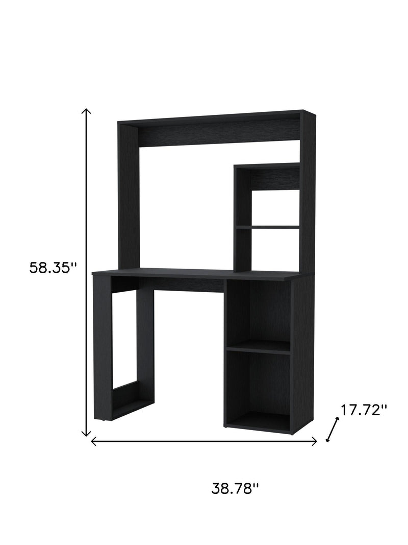 39" Black Wood Pedestal Computer Desk With Hutch - Office