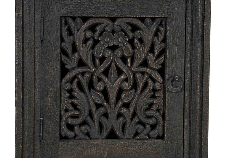 68" Black Solid Wood and Metal Carved Floral Desk With Three Drawers