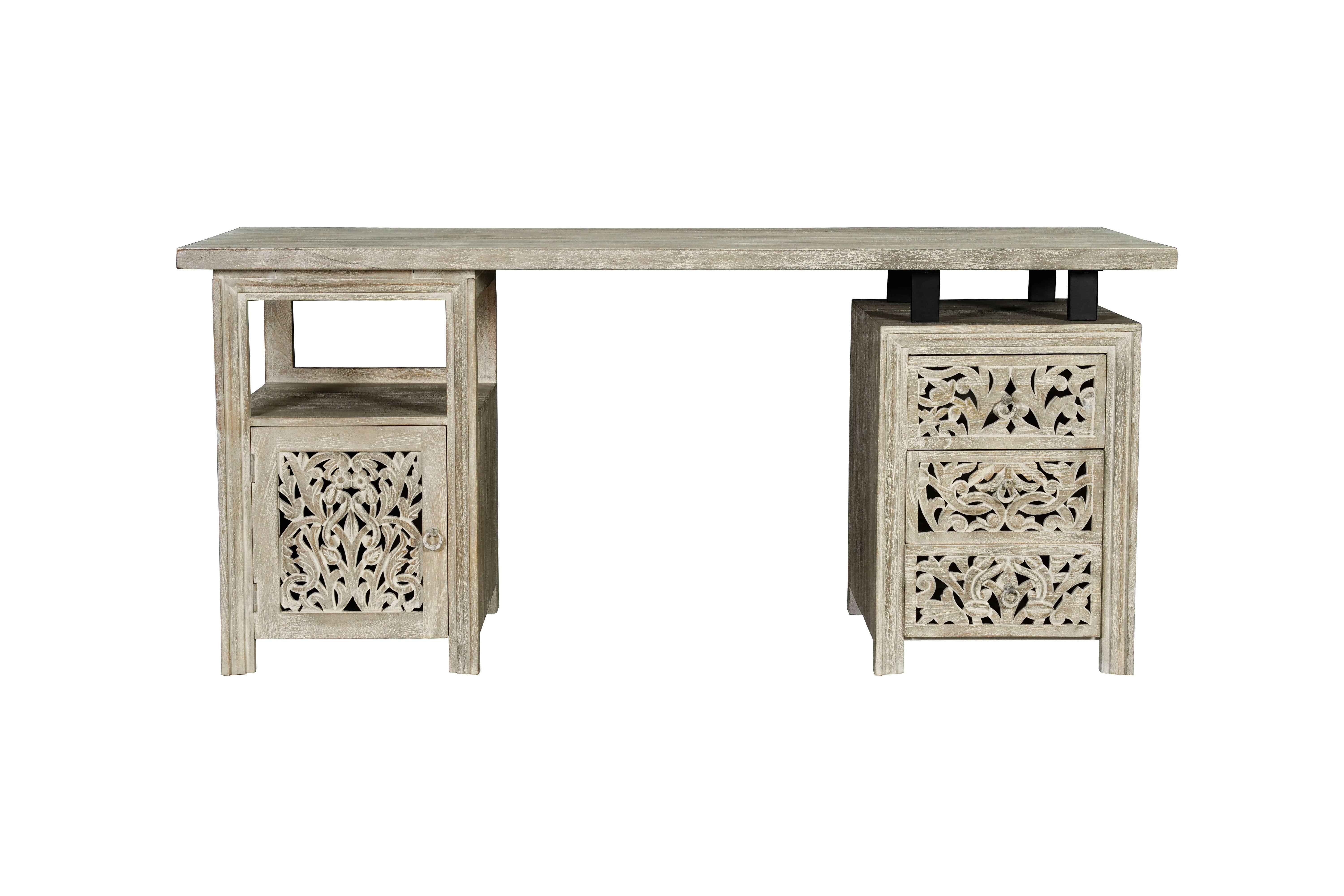 68" Gray Solid Wood Writing Desk With Three Drawers