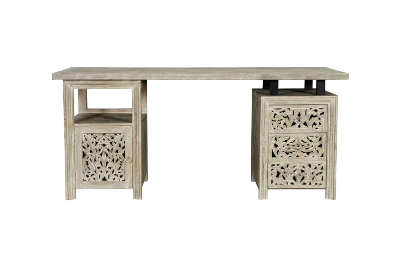 68" Gray Solid Wood Writing Desk With Three Drawers