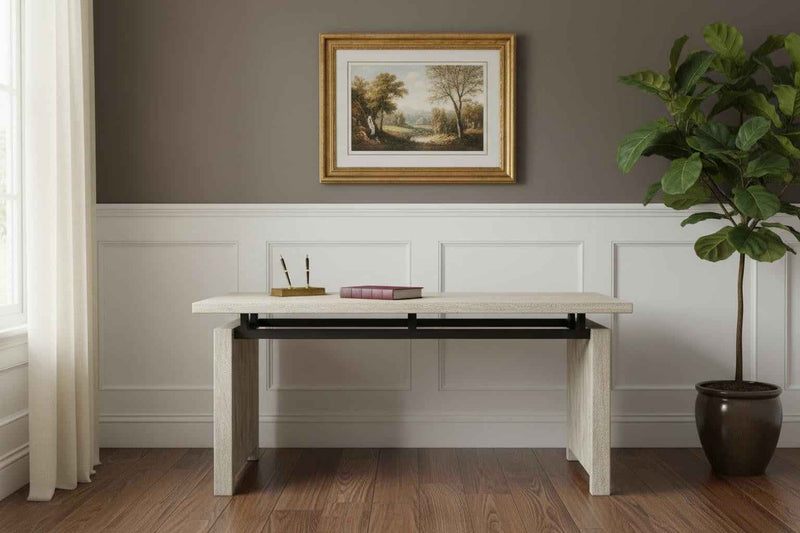 68" Gray Solid Wood Writing Desk With Three Drawers