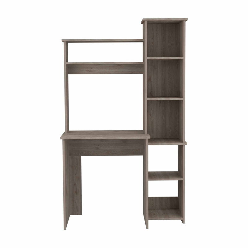 39" Light Gray Wood Pedestal Computer Desk With Hutch - Office