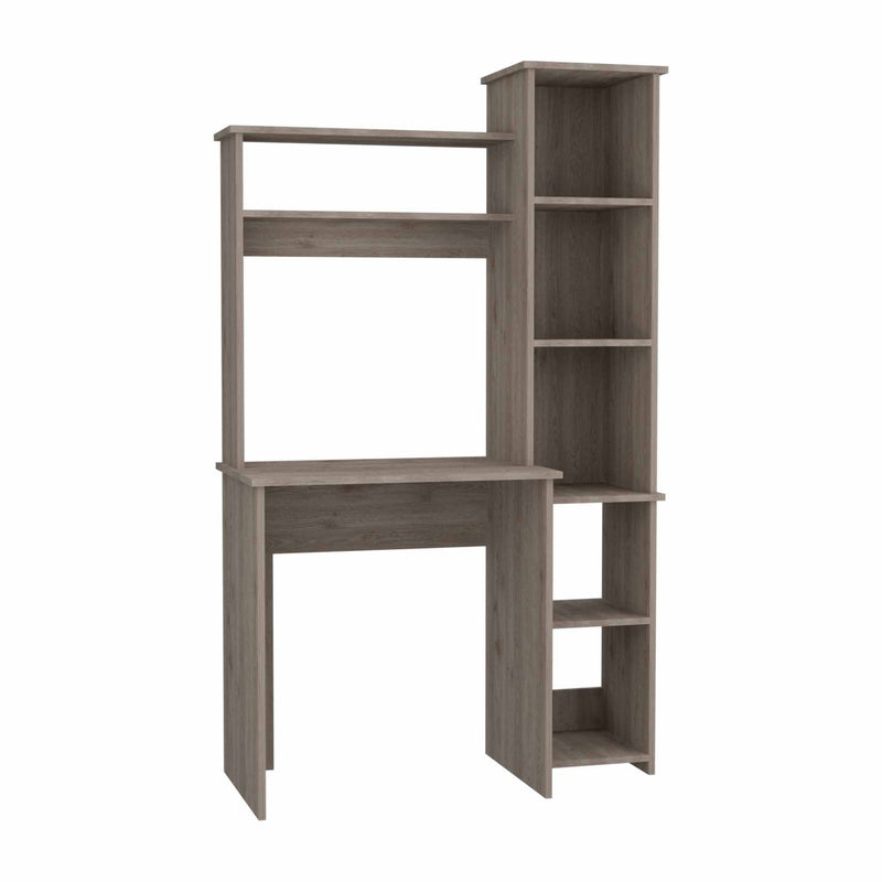 39" Light Gray Wood Pedestal Computer Desk With Hutch - Office
