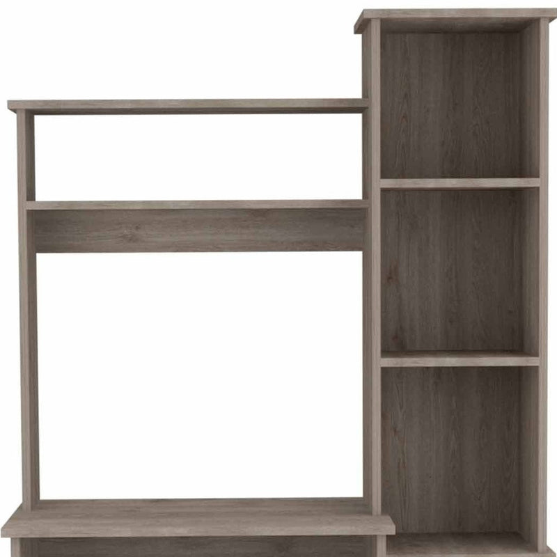 39" Light Gray Wood Pedestal Computer Desk With Hutch - Office