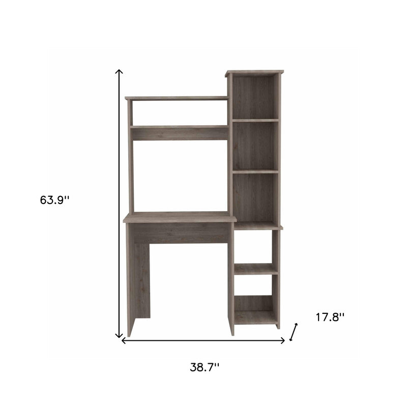 39" Light Gray Wood Pedestal Computer Desk With Hutch - Office