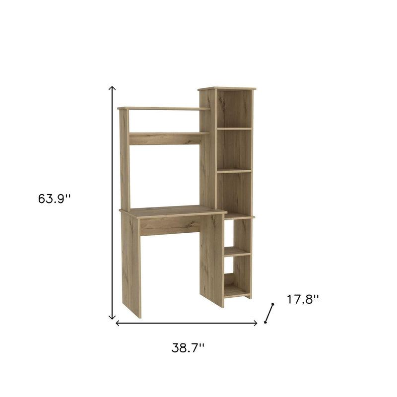 39" Oak Wood Computer Desk With Hutch and Bookshelf Set - Office