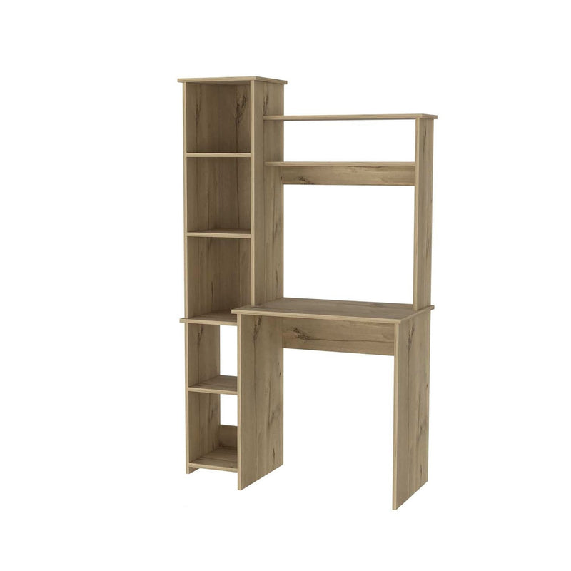 39" Oak Wood Computer Desk With Hutch and Bookshelf Set - Office