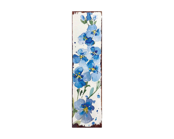 36" Blue White And Green Solid Wood Watercolor Floral Porch Sign