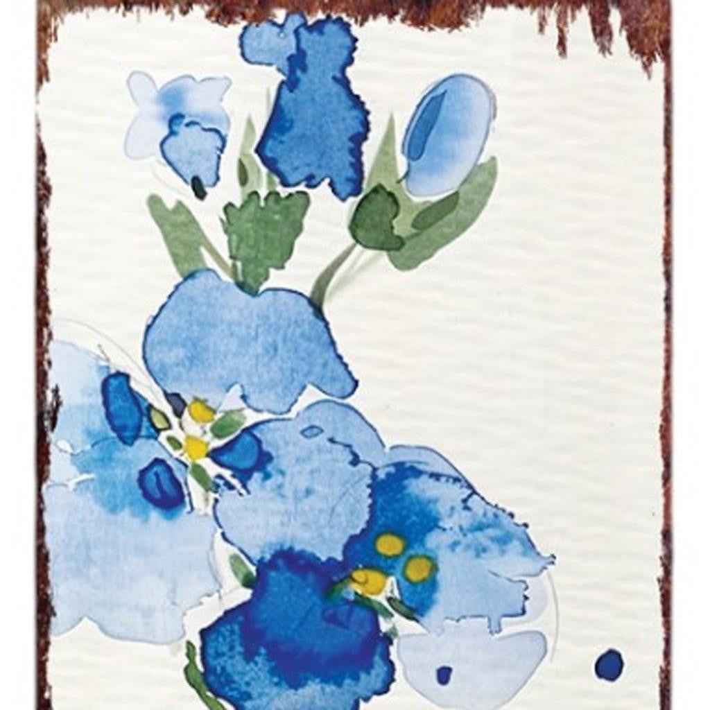 36" Blue White And Green Solid Wood Watercolor Floral Porch Sign