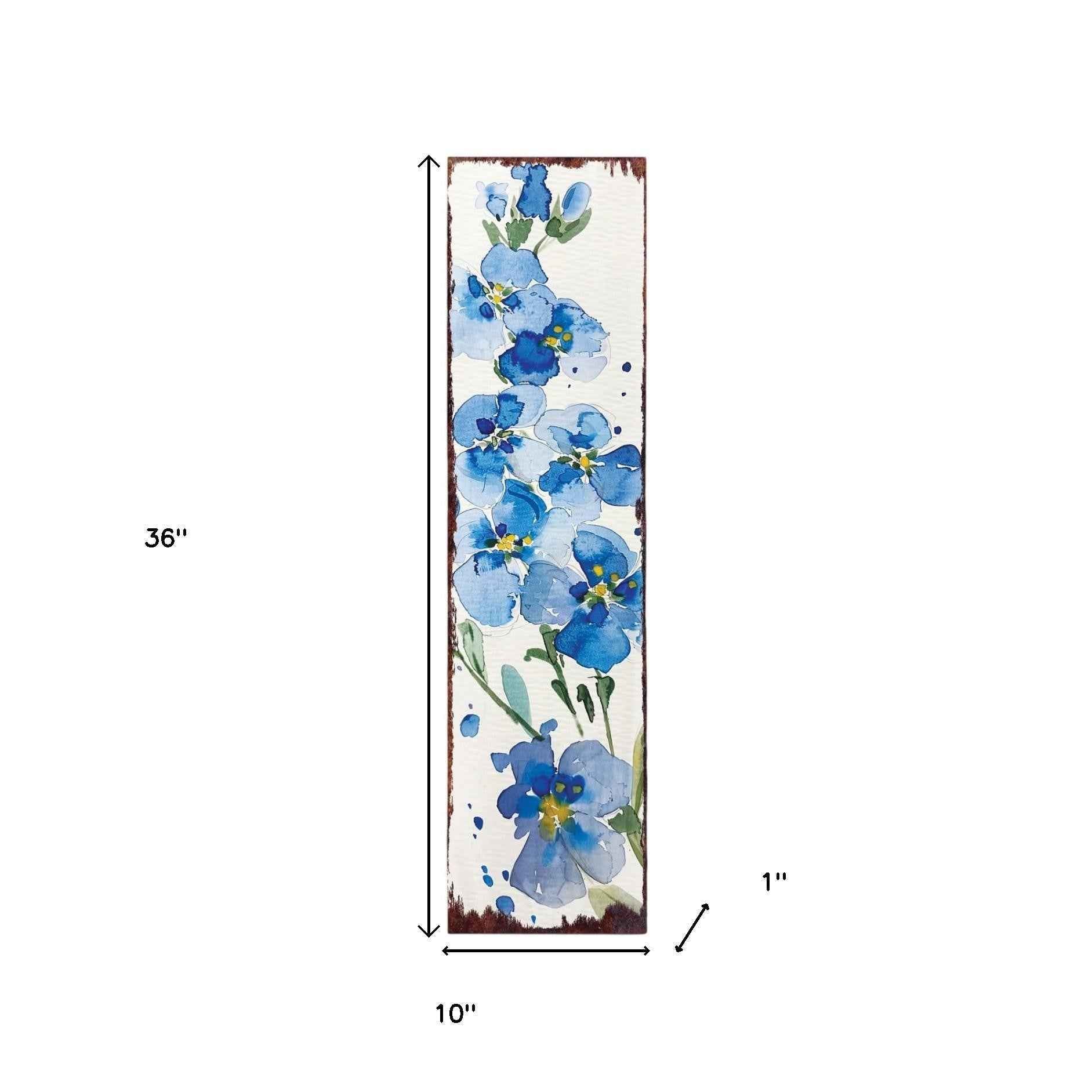 36" Blue White And Green Solid Wood Watercolor Floral Porch Sign