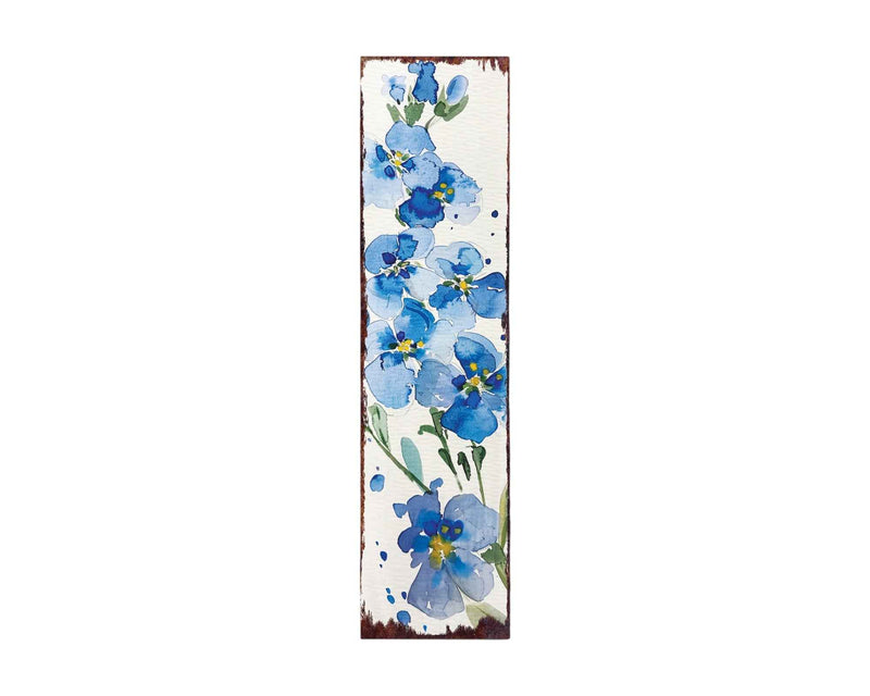 36" Blue White And Green Solid Wood Watercolor Floral Porch Sign
