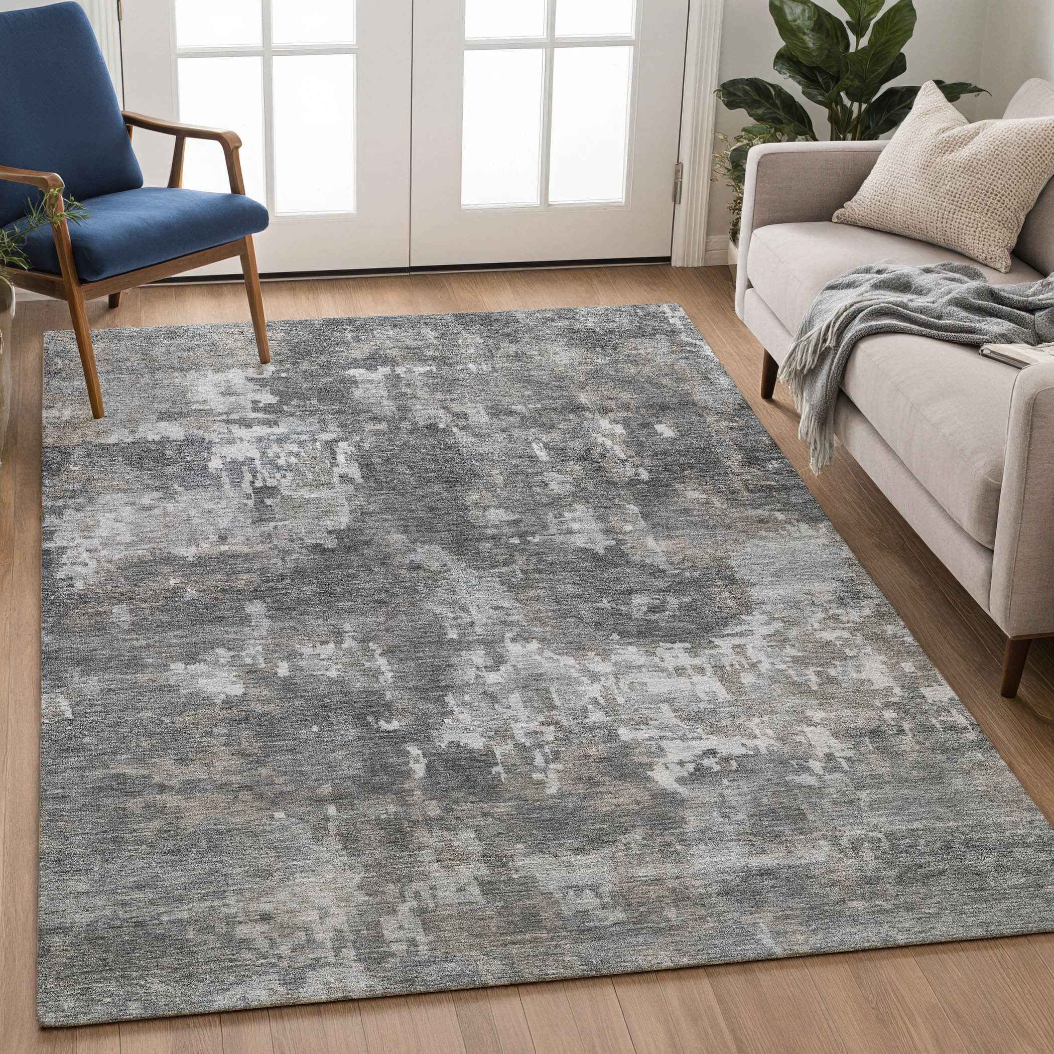 10' X 14' Taupe And Beige Abstract Washable Indoor Outdoor Area Rug