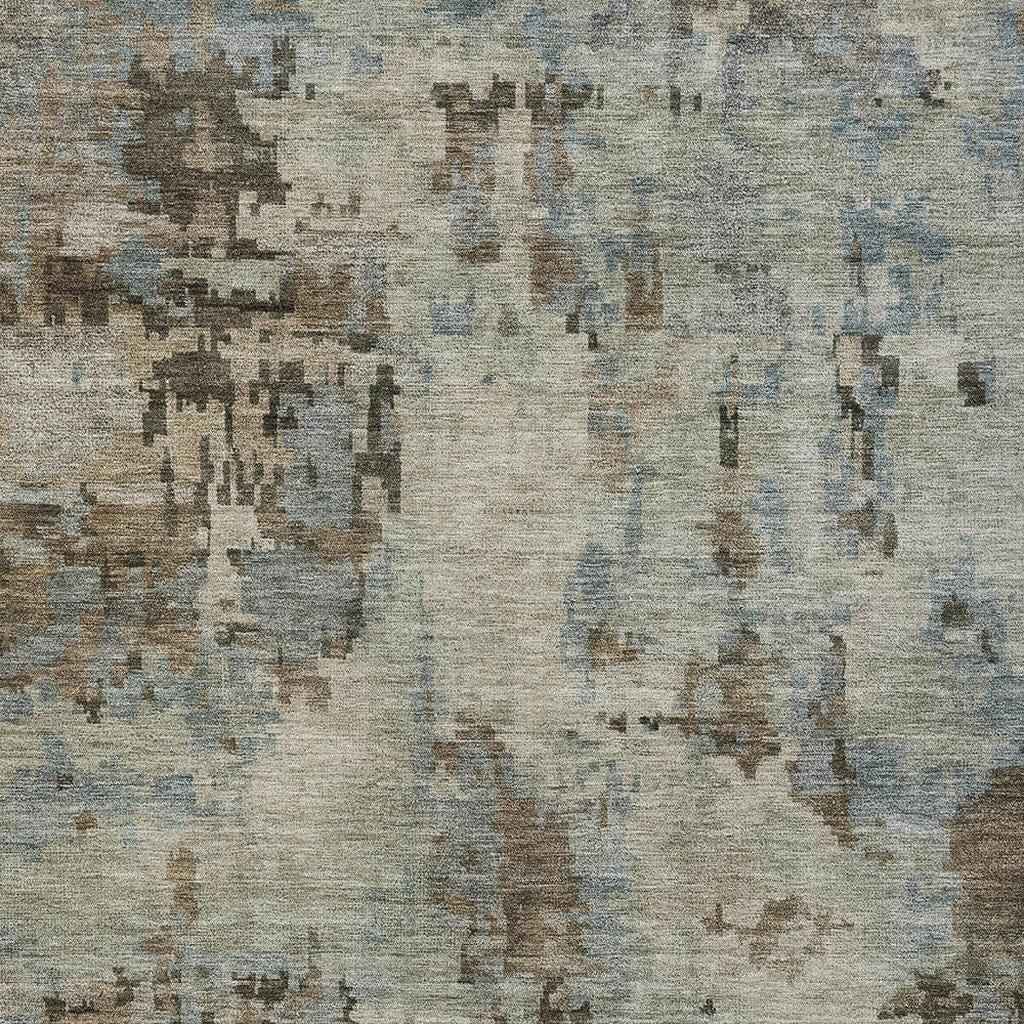 9' X 12' Beige Gray And Chocolate Abstract Washable Indoor Outdoor Area Rug