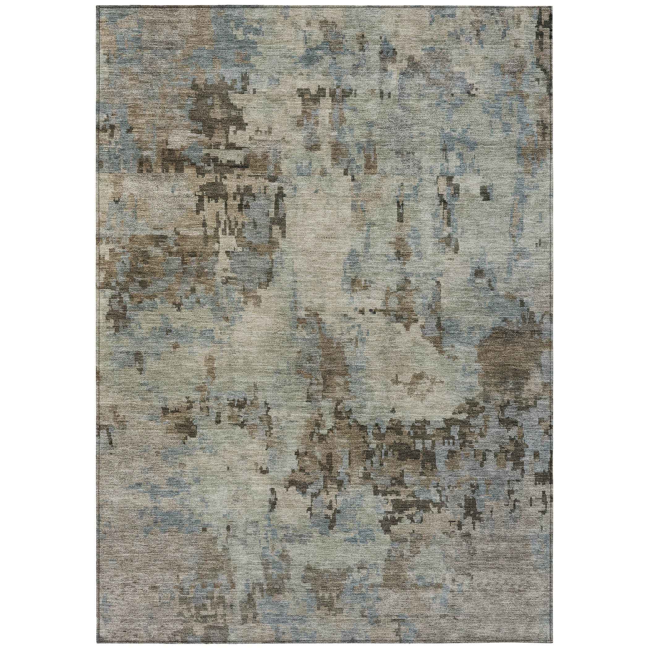 9' X 12' Beige Gray And Chocolate Abstract Washable Indoor Outdoor Area Rug