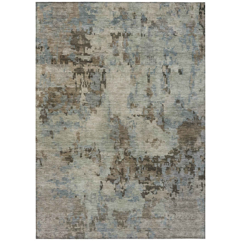 9' X 12' Beige Gray And Chocolate Abstract Washable Indoor Outdoor Area Rug