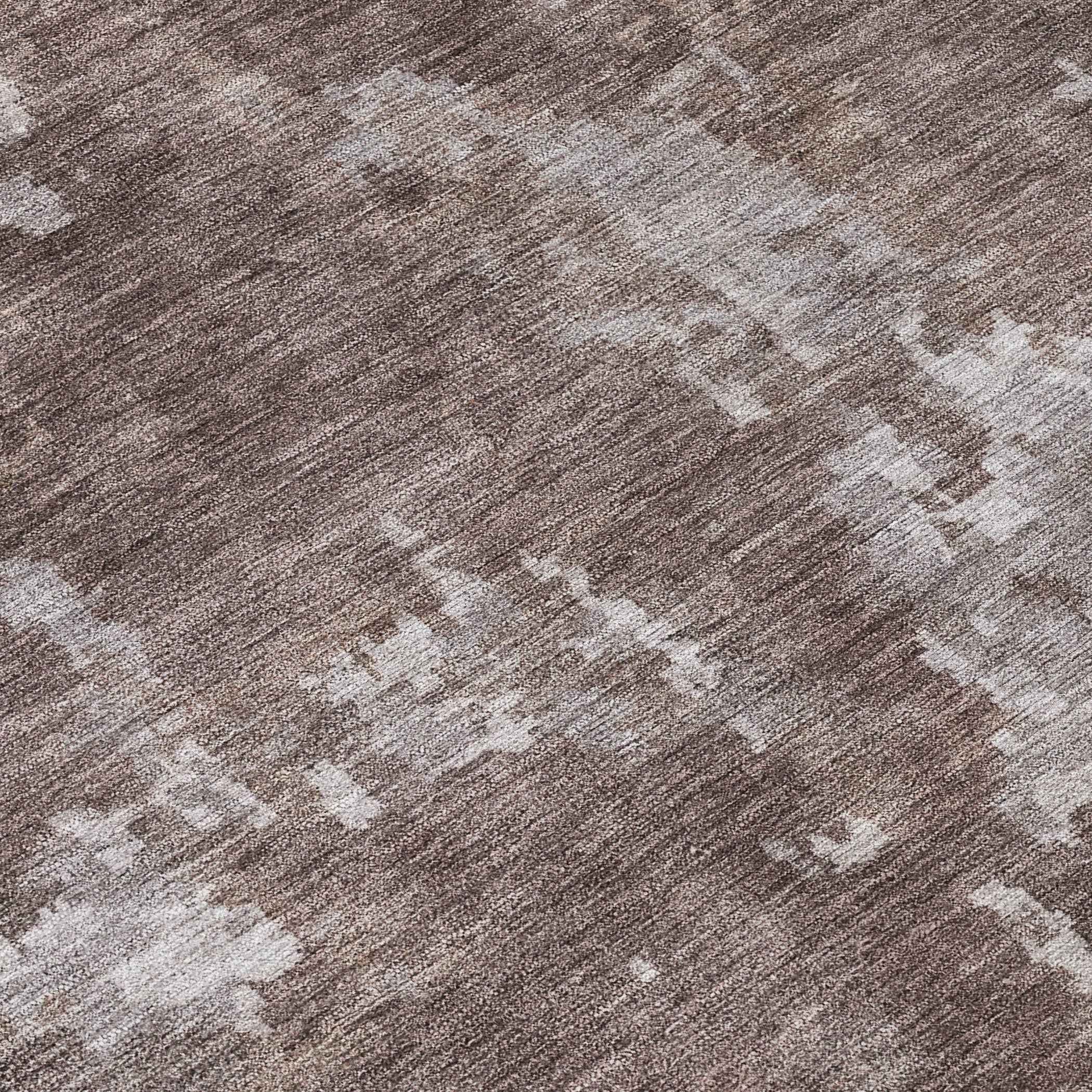 9' X 12' Brown And Ivory Abstract Washable Indoor Outdoor Area Rug