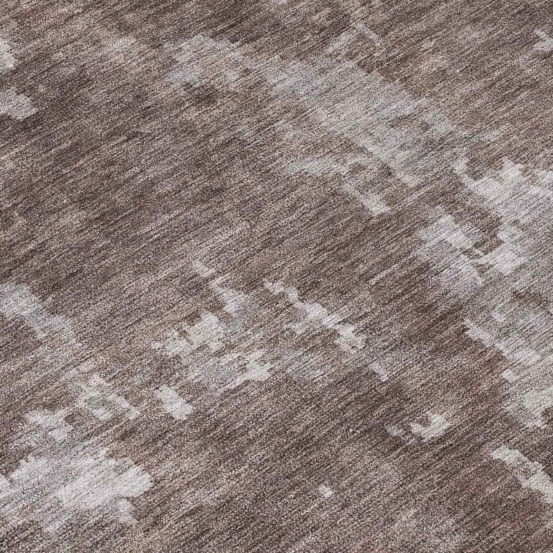 9' X 12' Brown And Ivory Abstract Washable Indoor Outdoor Area Rug