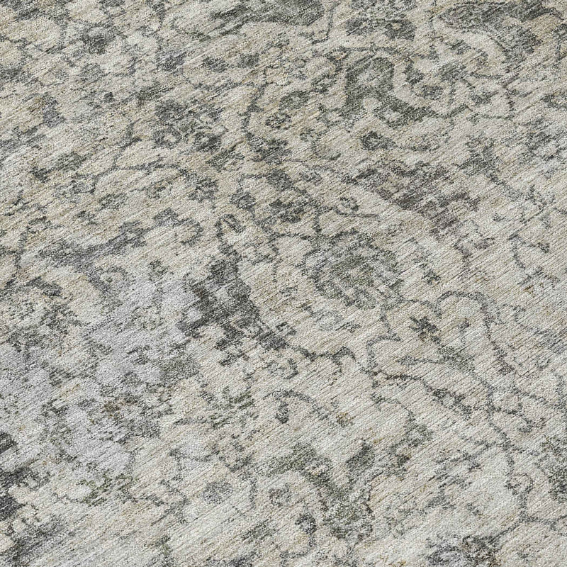 8' X 10' Beige And Gray Damask Washable Indoor Outdoor Area Rug