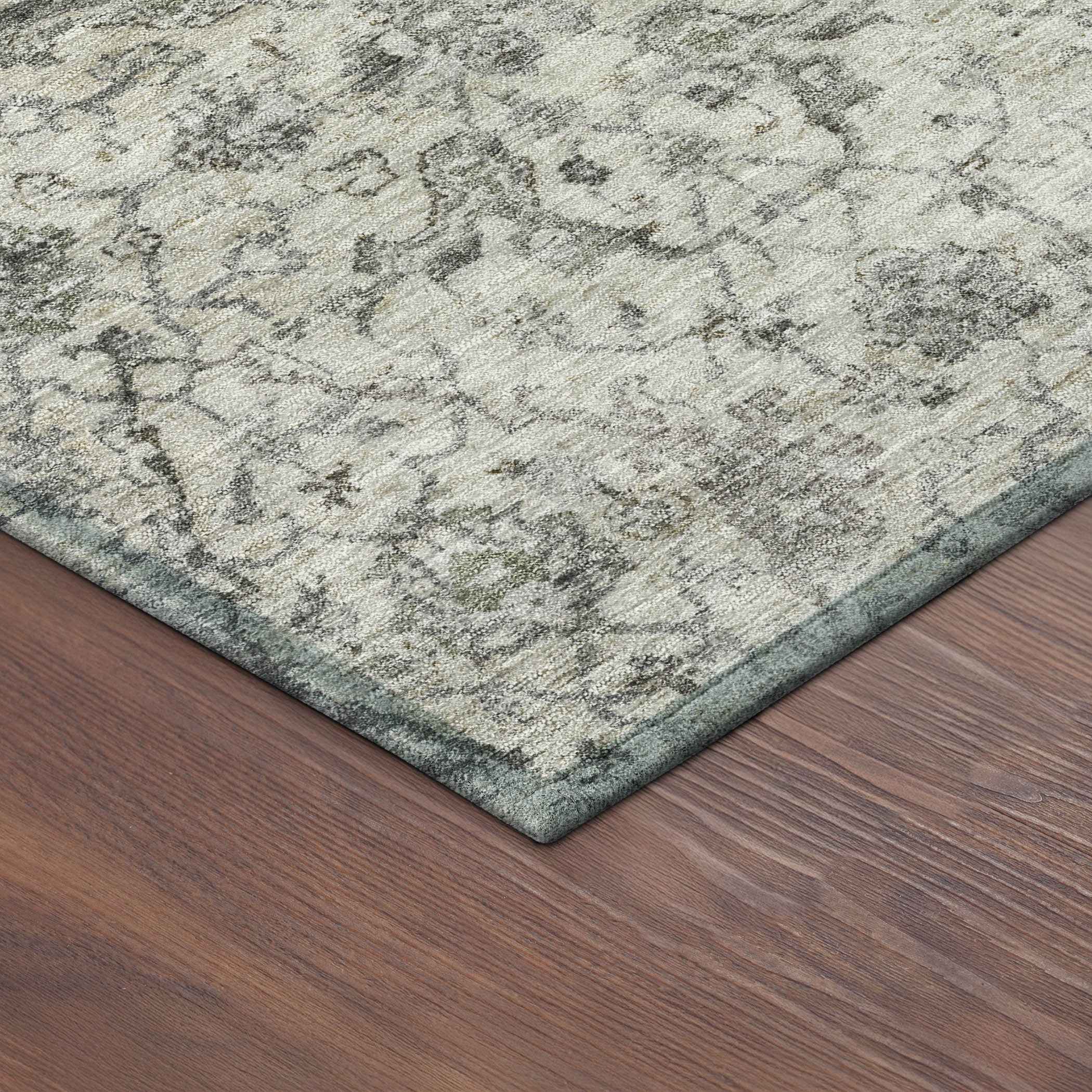 8' X 10' Beige And Gray Damask Washable Indoor Outdoor Area Rug